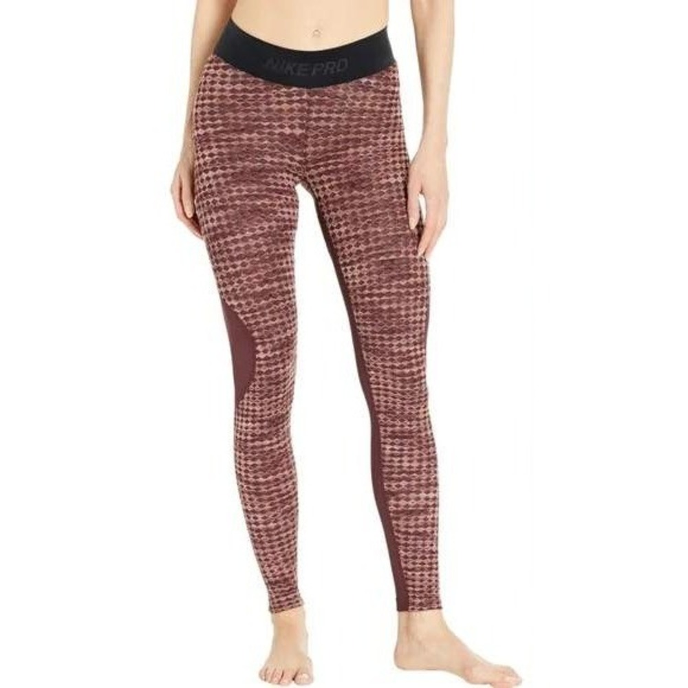 NIKE Burgundy Nike Pro Hyperwarm Leggings Velour Brushed Training Yoga XS‎